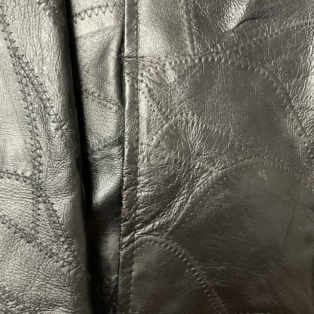 M. Collection Women’s Black Leather Patchwork Zip Up Bomber Jacket Sz Med - Picture 7 of 15